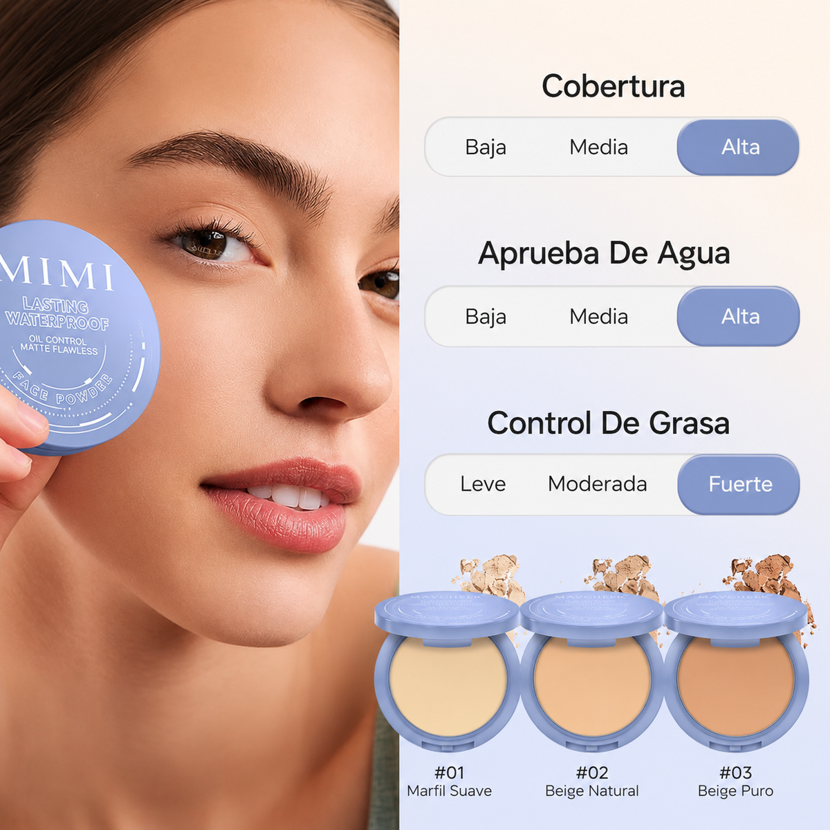 Polvo Compacto MIMI – Acabado Mate & Control de Brillo