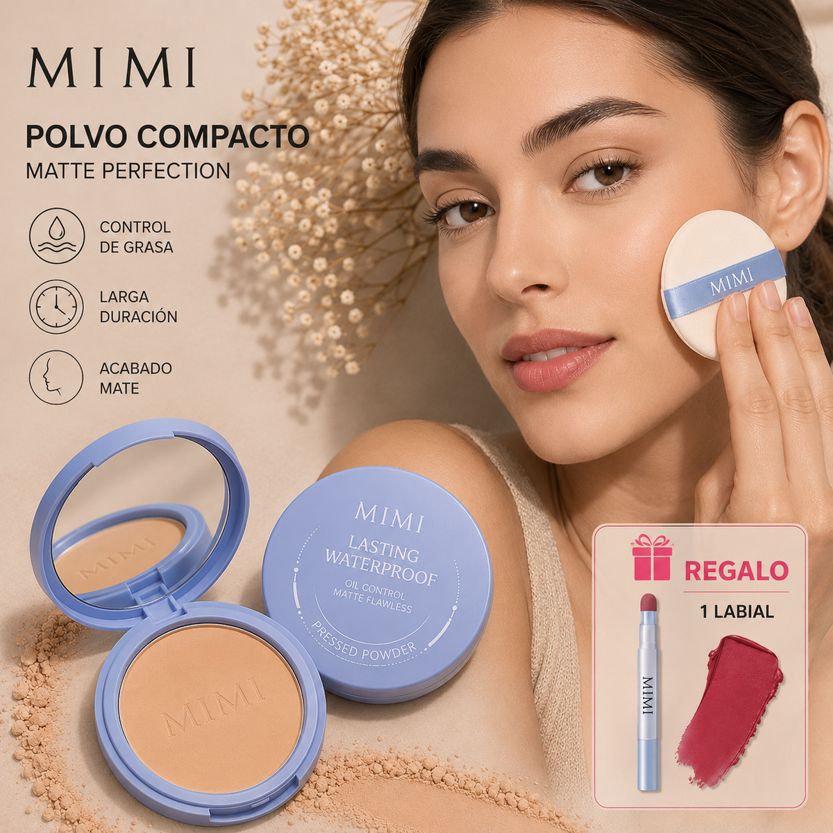 Polvo Compacto MIMI – Acabado Mate & Control de Brillo