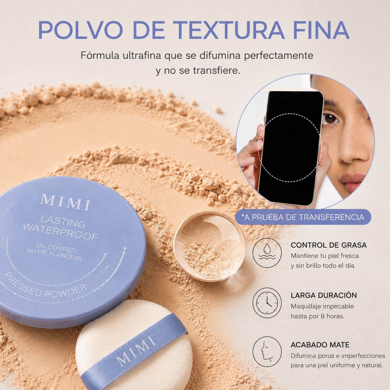 Polvo Compacto MIMI – Acabado Mate & Control de Brillo