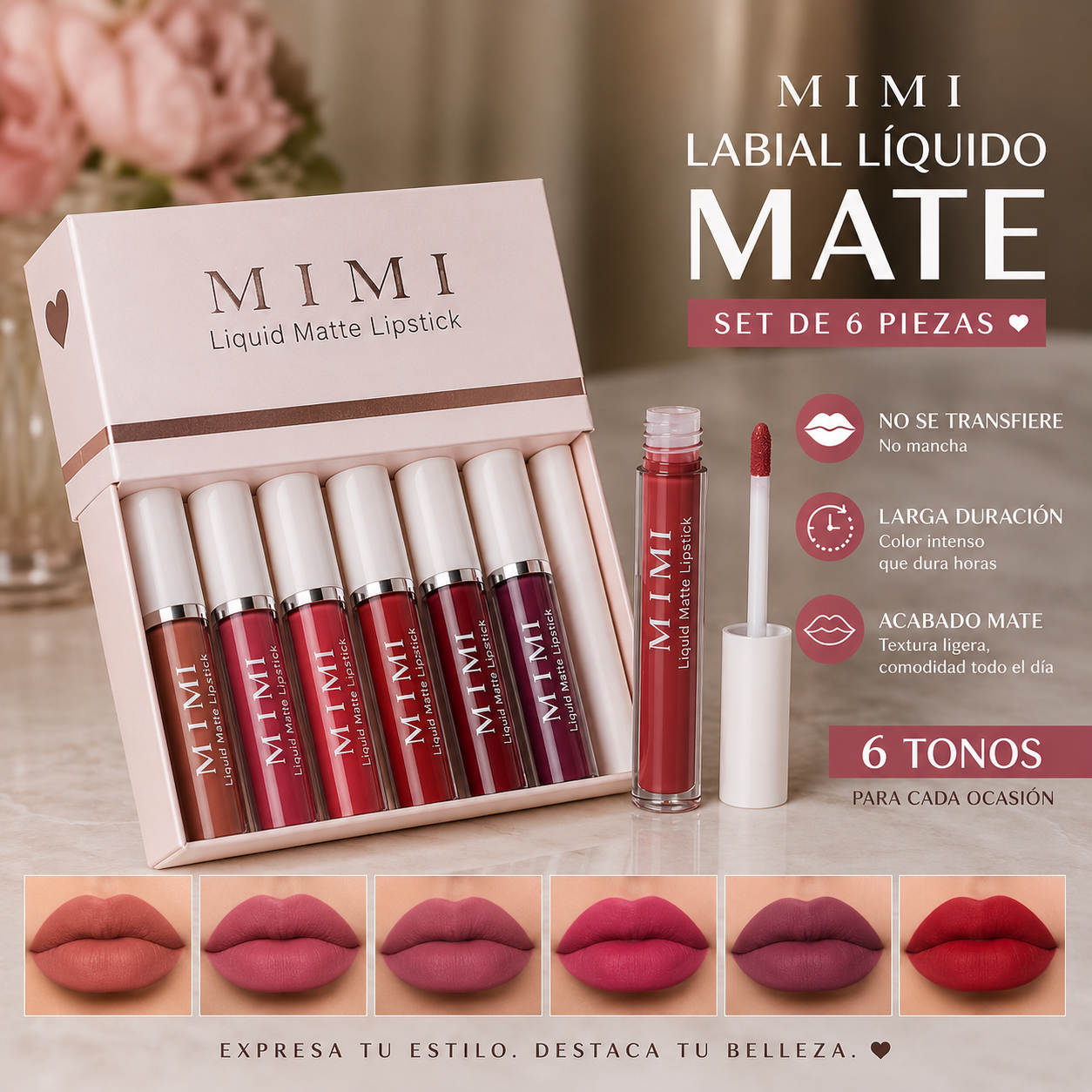Labial Líquido Mate MIMI – Set de 6 Tonos