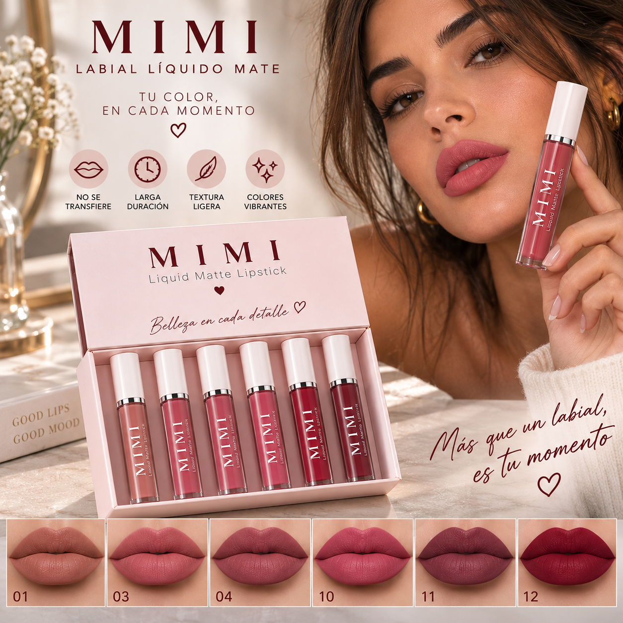 Labial Líquido Mate MIMI – Set de 6 Tonos