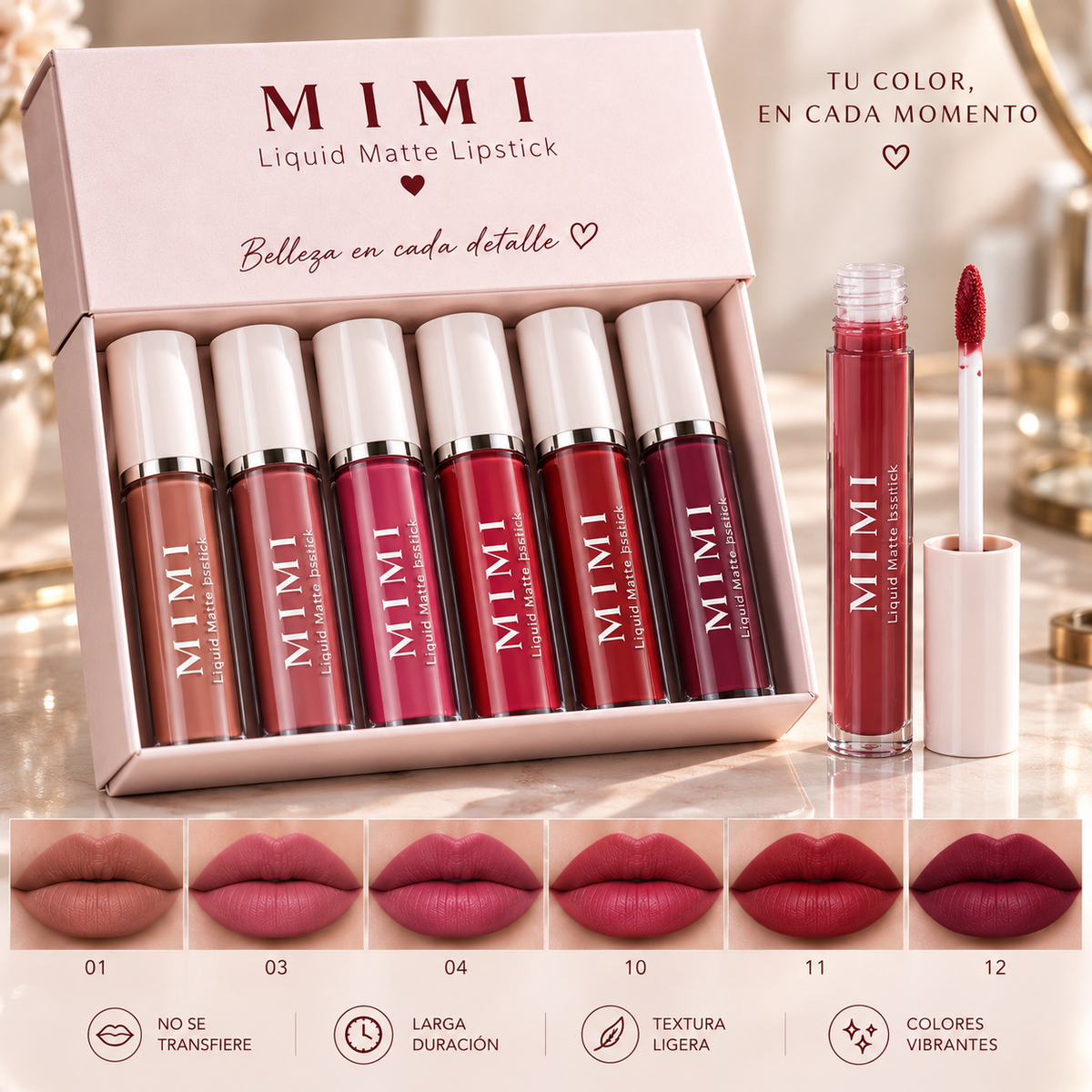 Labial Líquido Mate MIMI – Set de 6 Tonos