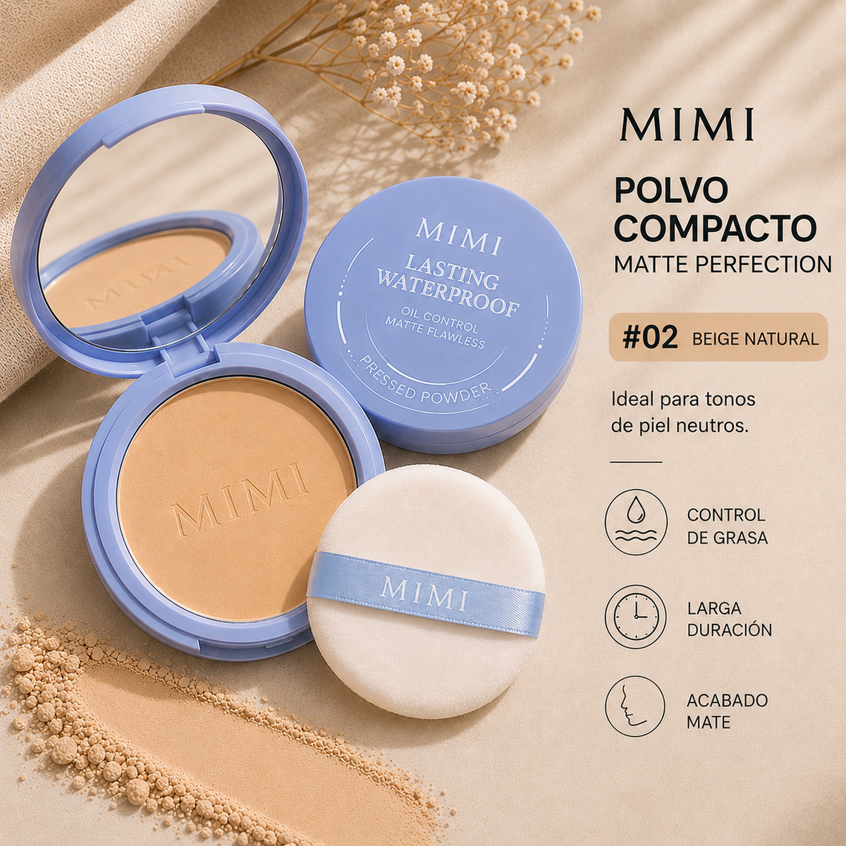 Polvo Compacto MIMI – Acabado Mate & Control de Brillo