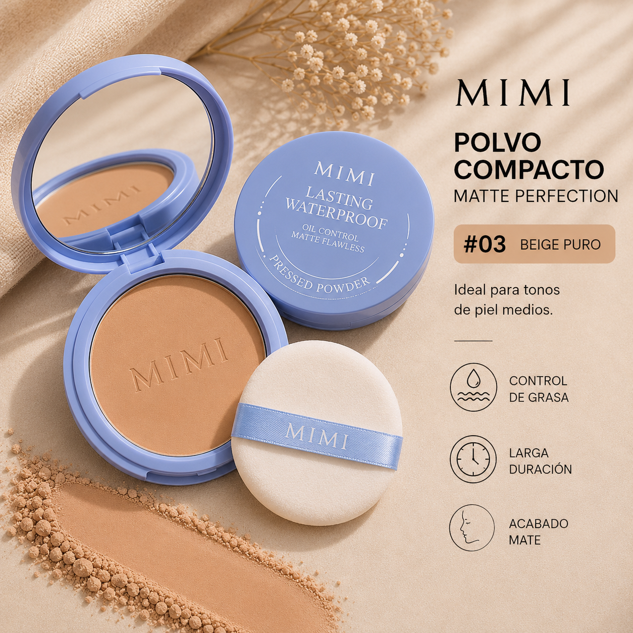 Polvo Compacto MIMI – Acabado Mate & Control de Brillo