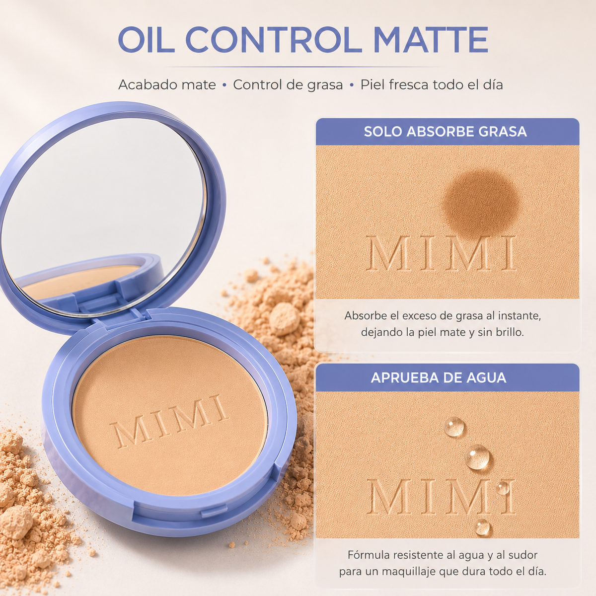 Polvo Compacto MIMI – Acabado Mate & Control de Brillo