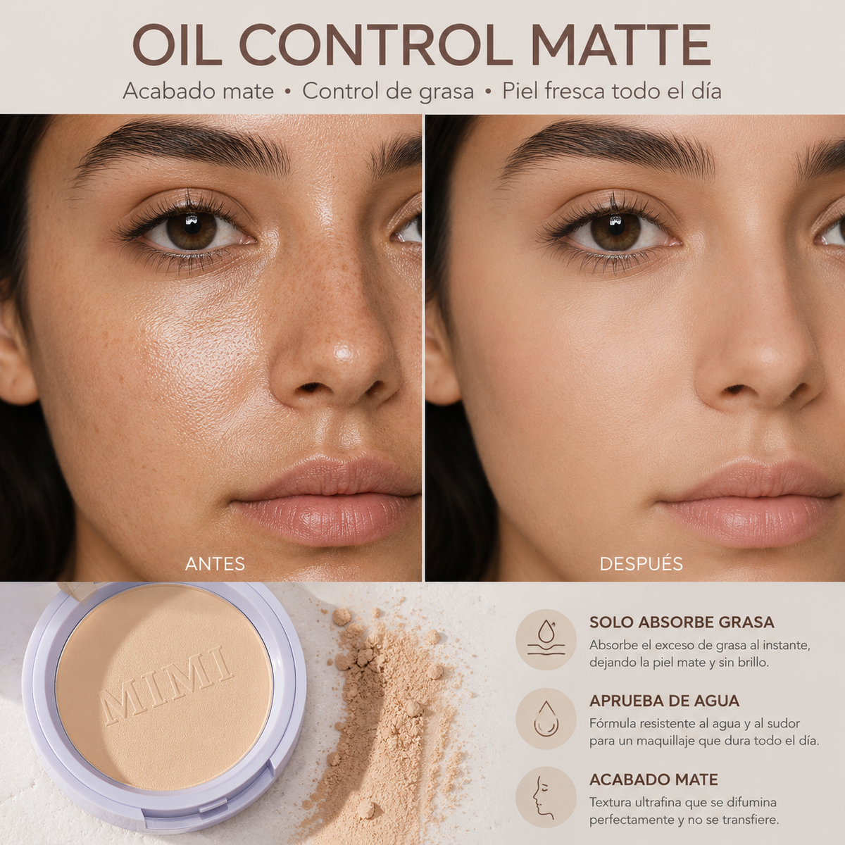 Polvo Compacto MIMI – Acabado Mate & Control de Brillo
